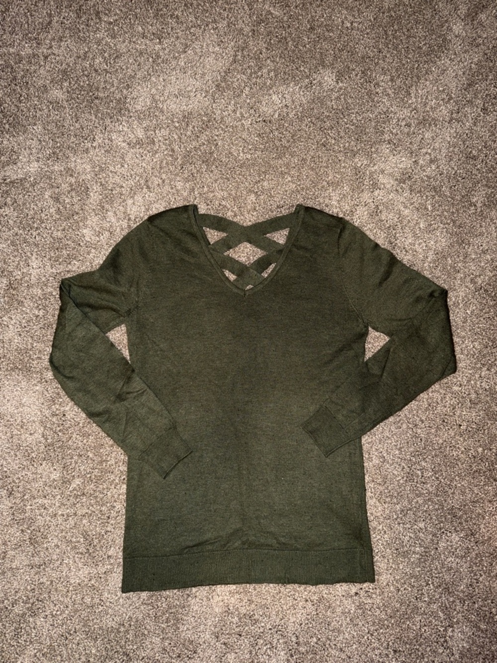 NWOT Olive Green‎ V-Neck Crisscross Sweater XS